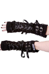 gothic eyelet lace-up ribbon arm warmer gloves