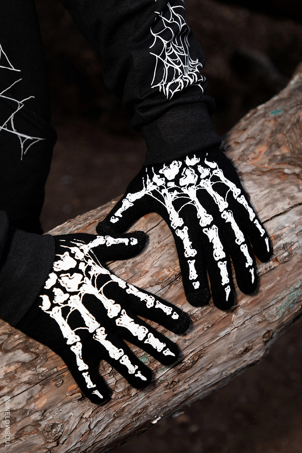 black and white gothic mens gloves