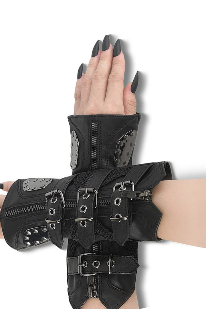 gothic vegan leather black gloves