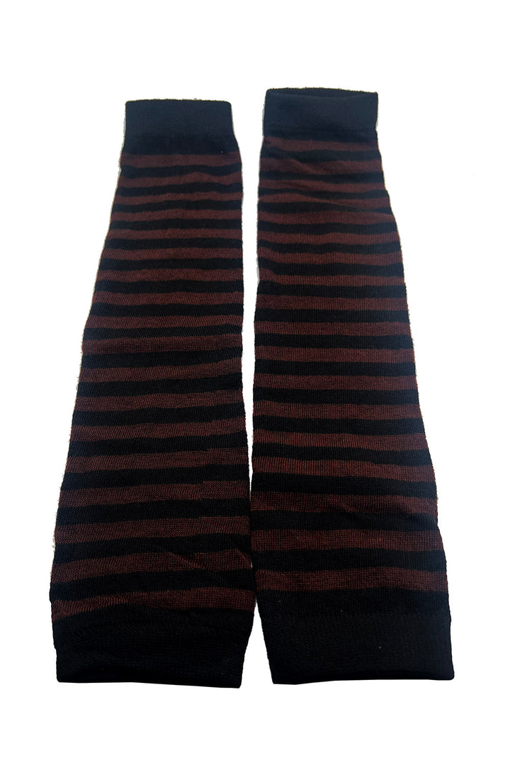 brown and black striped fingerless gloves 