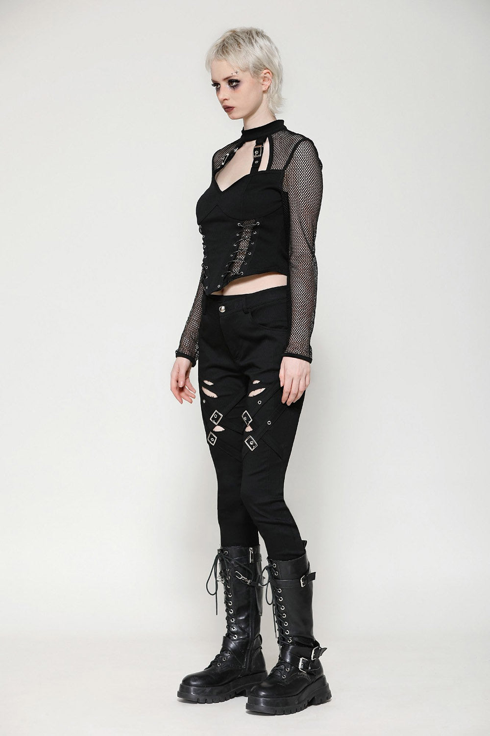 grunge goth long sleeve corset crop top