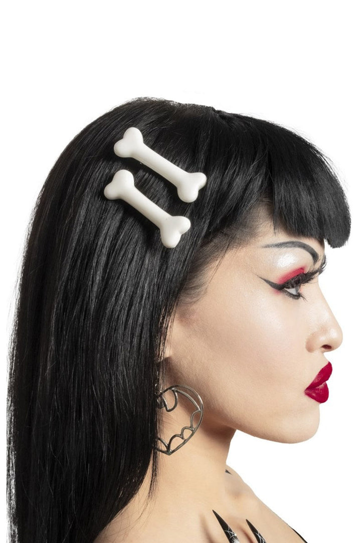 gothic white bone shaped hair clips