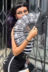 rockabilly gothic skull printed hand fan