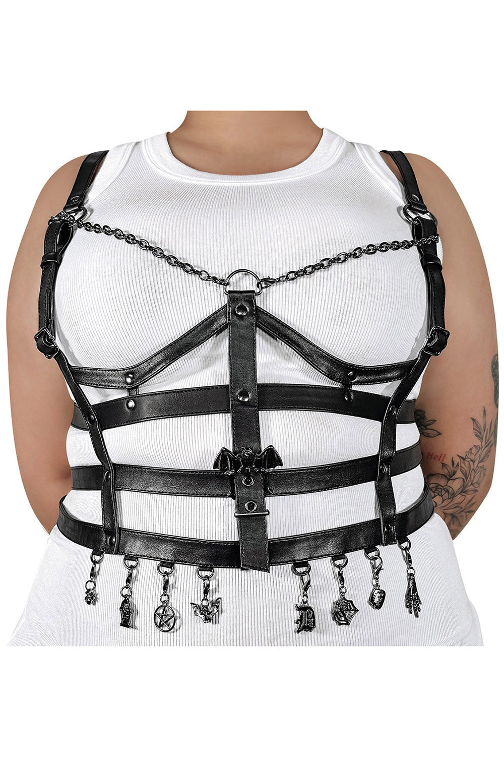 punk caged body chest harness by demonia