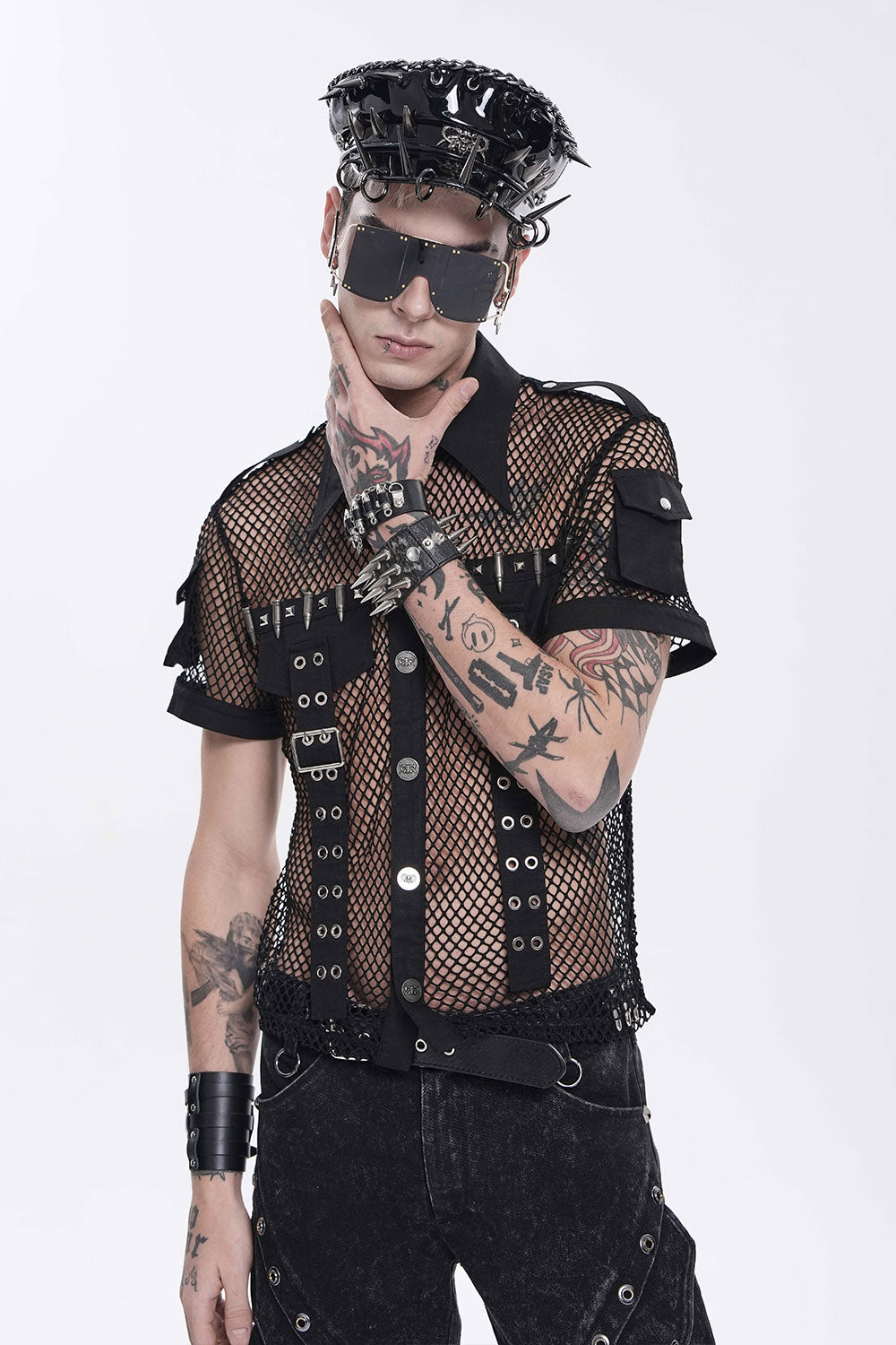 Leather military cap with spikes