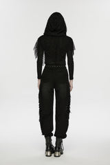 grunge goth fishnet shredded distressed jeans with belt