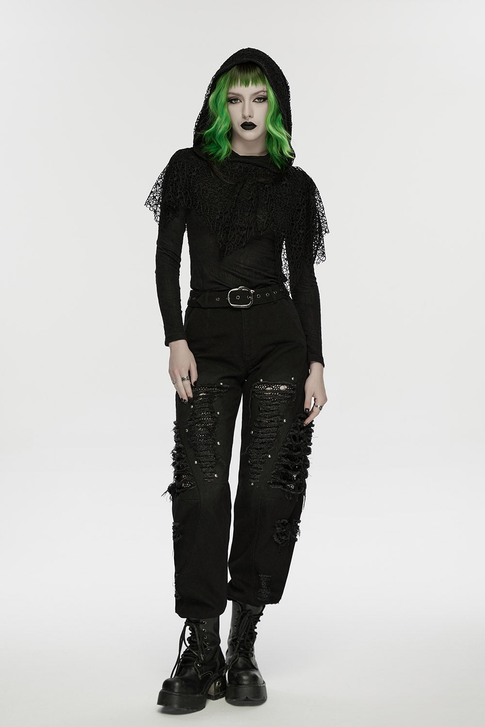 womens grunge goth fishnet shredded distressed jeans
