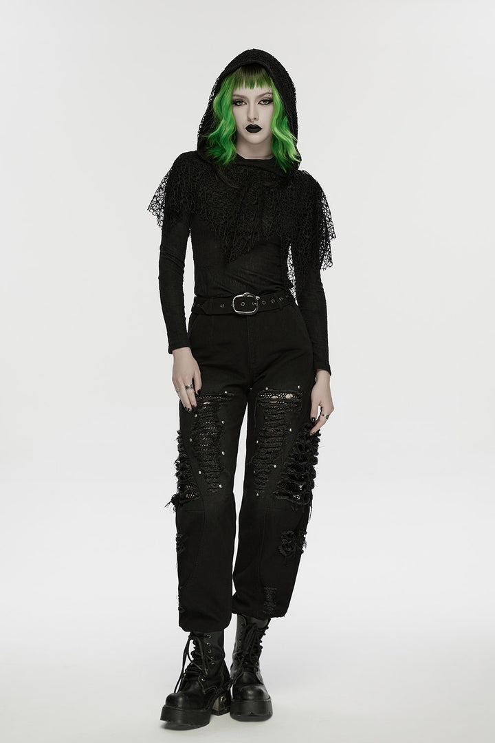 womens grunge goth fishnet shredded distressed jeans
