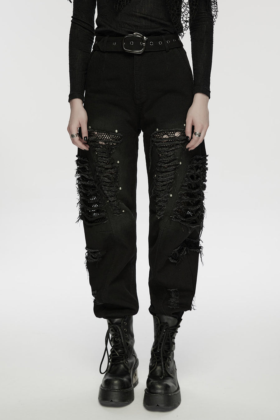 black cotton grunge goth womens pants