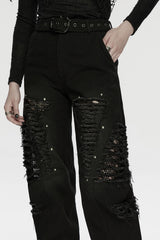 grunge goth fishnet shredded distressed jeans