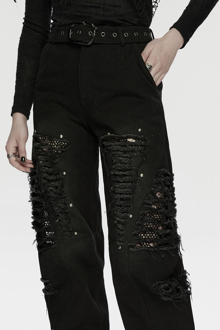 grunge goth fishnet shredded distressed jeans