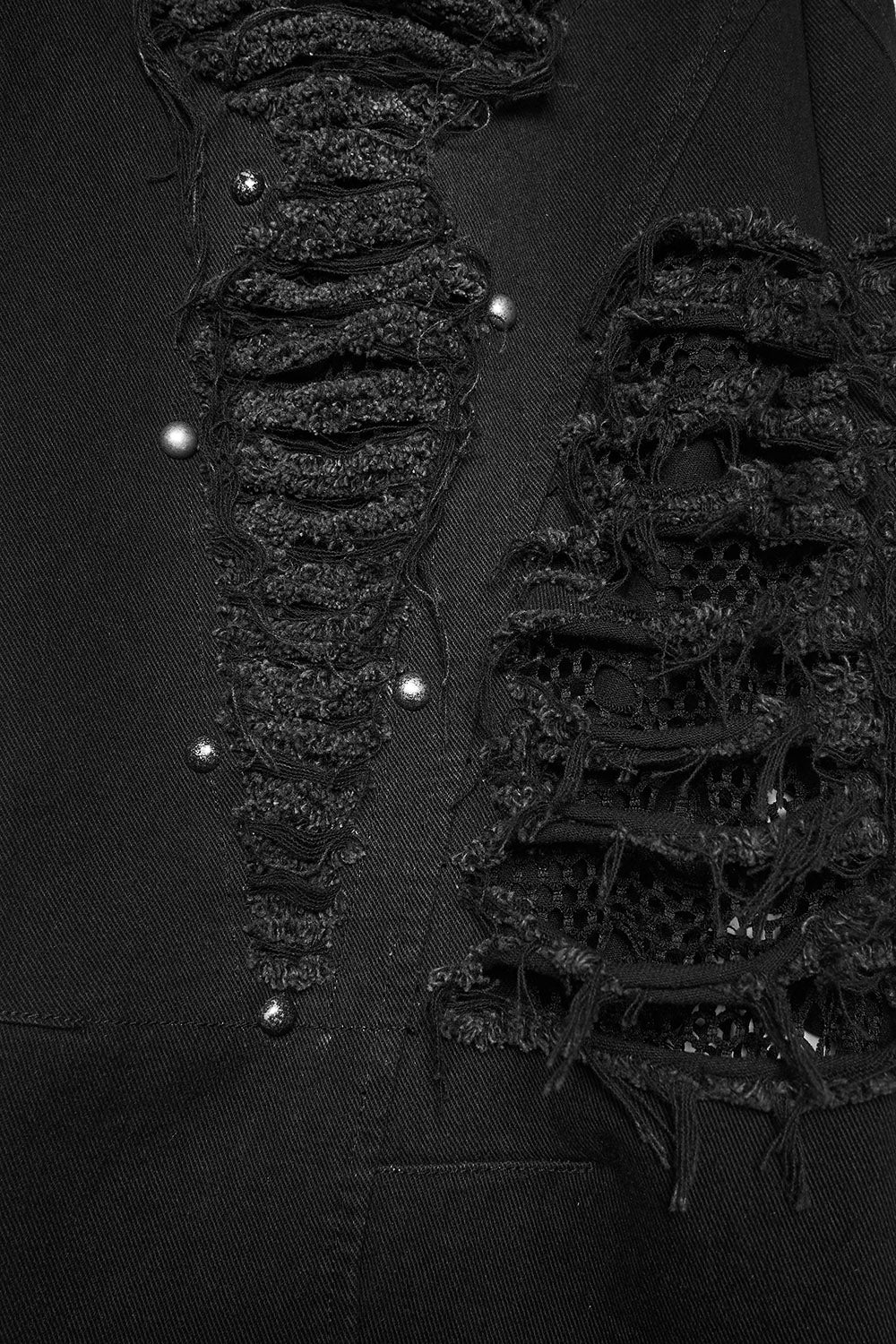womens black studded grunge goth fishnet shredded distressed jeans with belt
