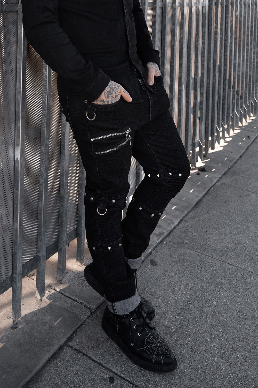 mens punk straight-leg jeans