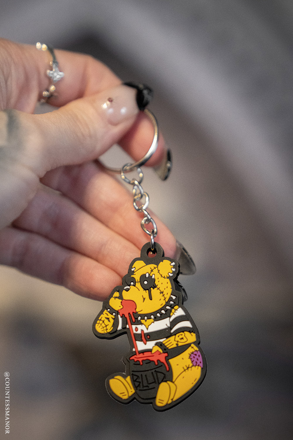 gothic punk rock winnie the pooh keychain