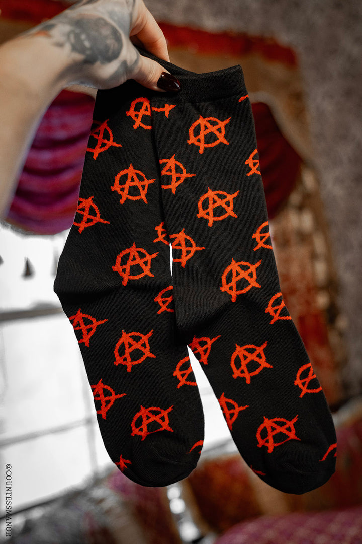 punk rock red and black crew socks