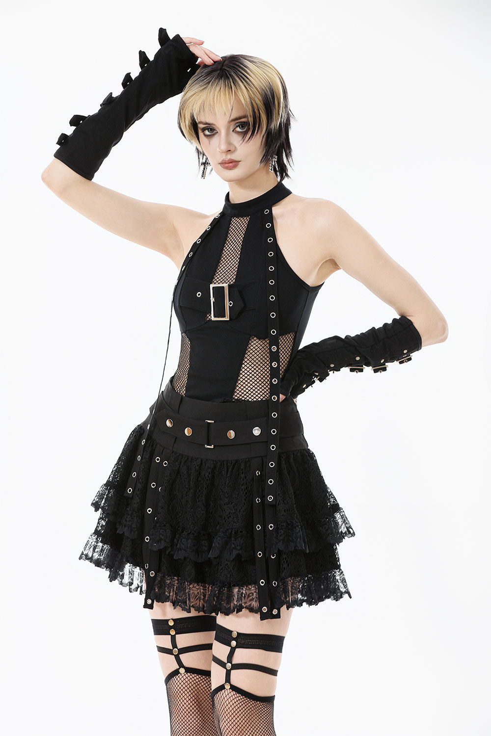 Black skirt with wide waist and rivets from Dark In Love