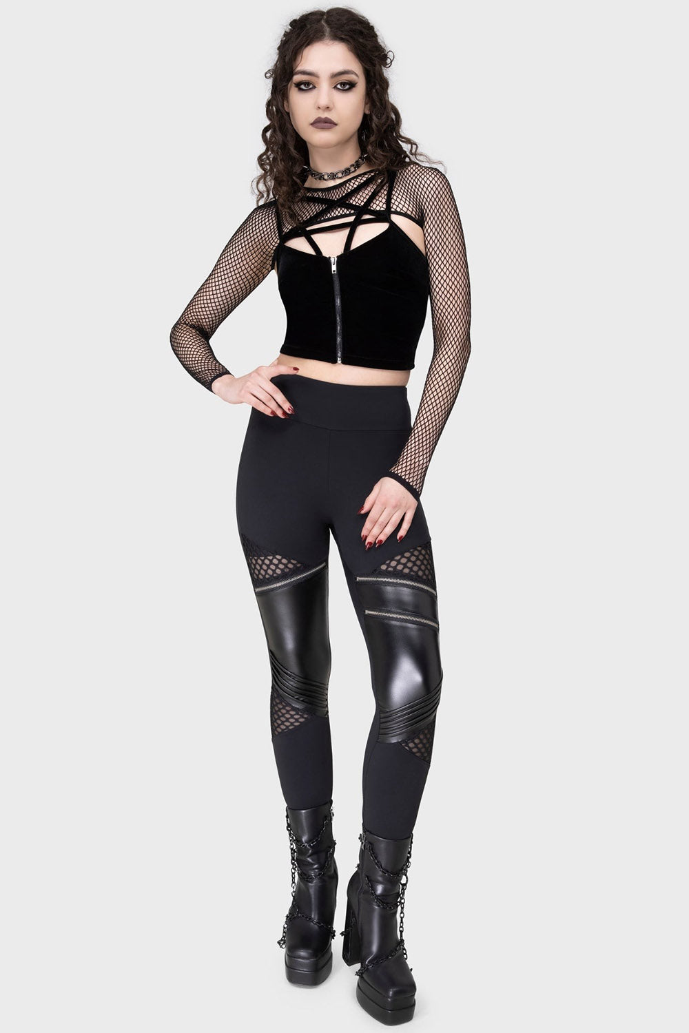 high-waisted fishnet gothic leggings pants
