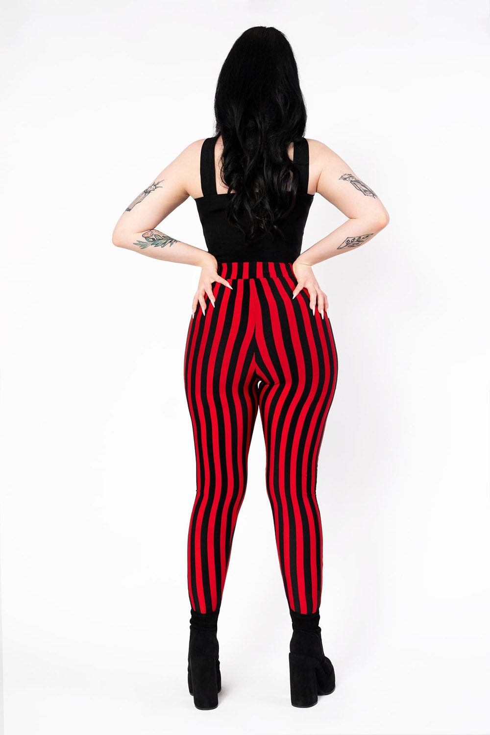 womens punk red and black stripe leggings