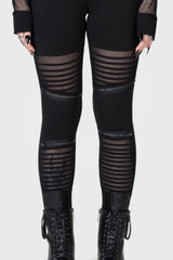 womens high-rise zippered cut-out mesh gothic leggings