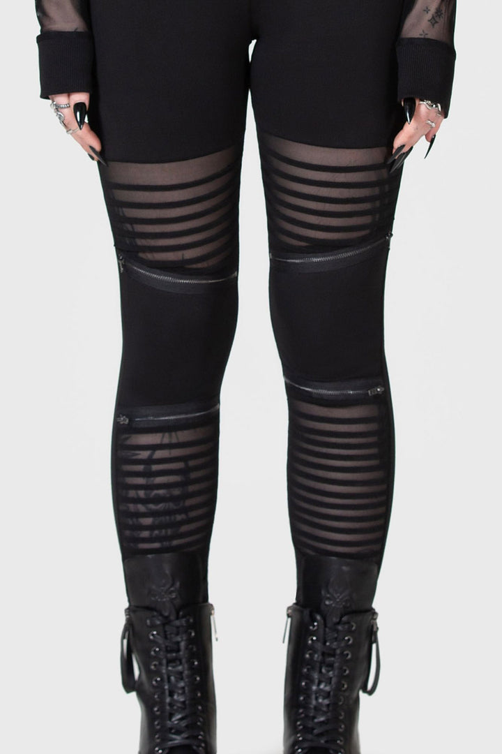 womens high-rise zippered cut-out mesh gothic leggings