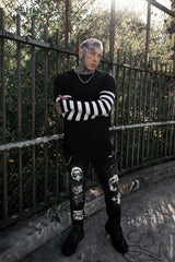 mens punk layered striped long sleeve cotton top 