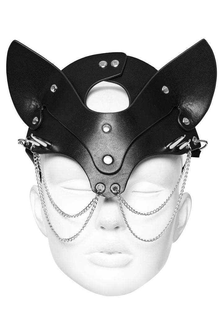 gothic rave leather cat ear face mask