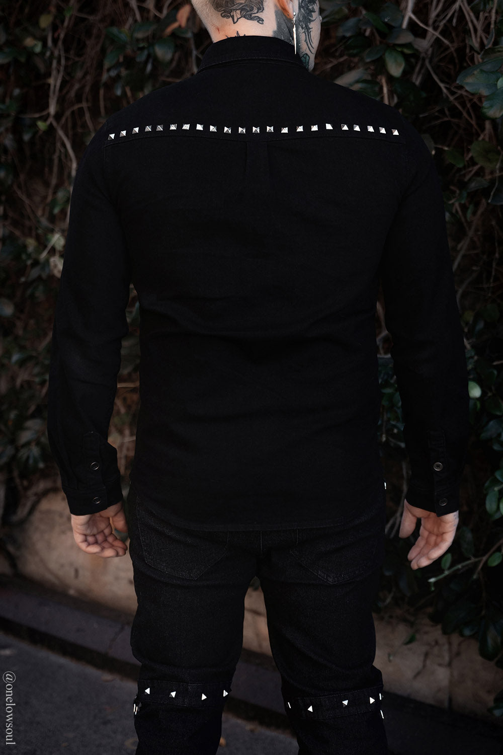 mens pyramid studded long sleeve punk button-down shirt