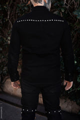 mens pyramid studded long sleeve punk button-down shirt