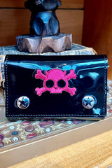 Cartera de motociclista con calavera y huesos cruzados [ROSA]