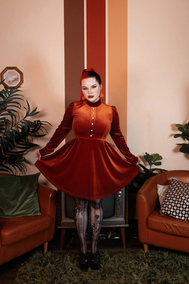 pumpkin colored velvet dress