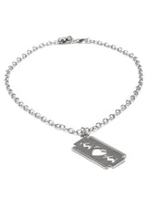 Silver bracelet with a rectangular razor blade charm