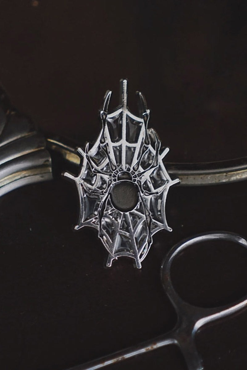 vintage goth style black widow spider enamel pin