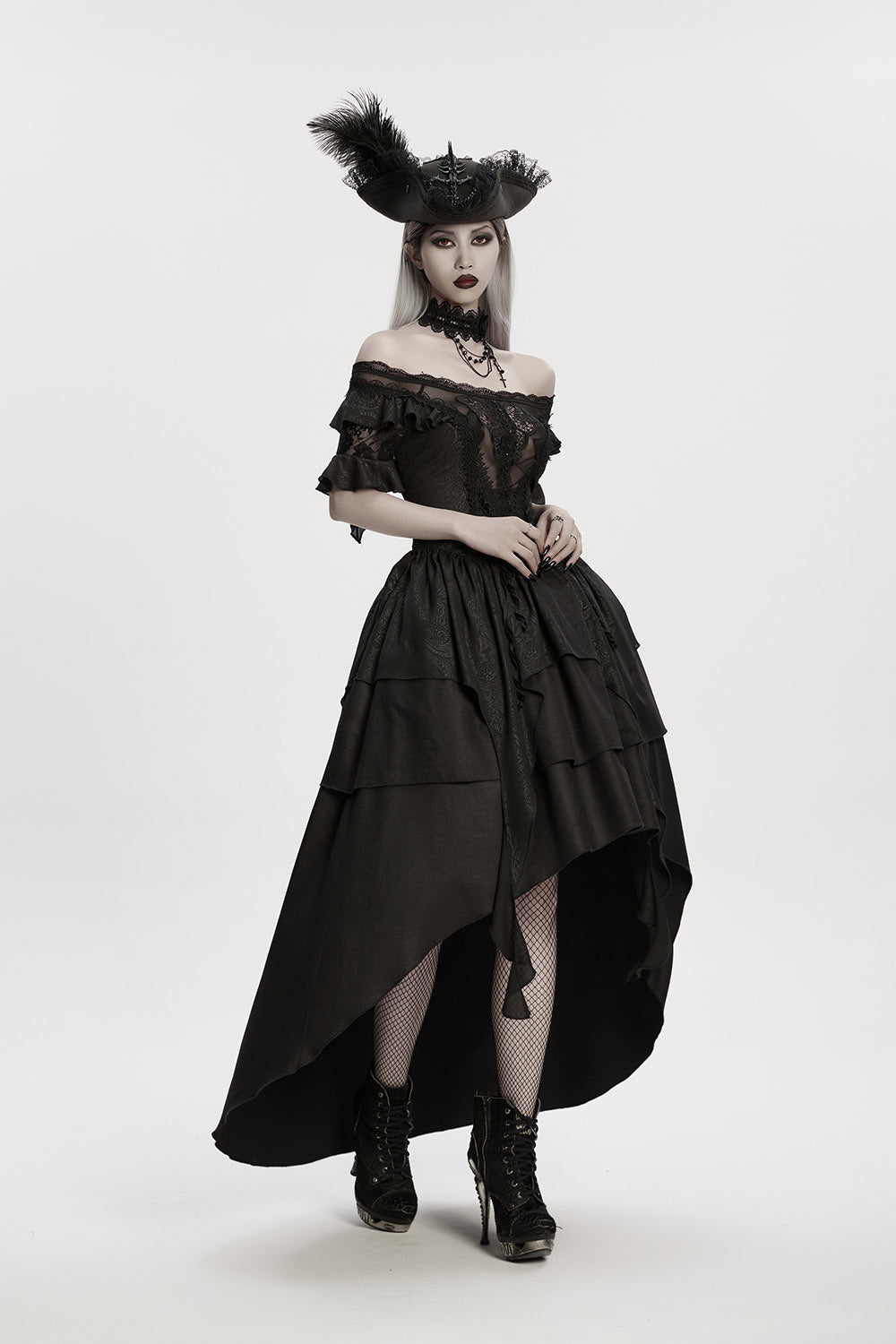 womens dark spooky witchy ruffled pirate hat