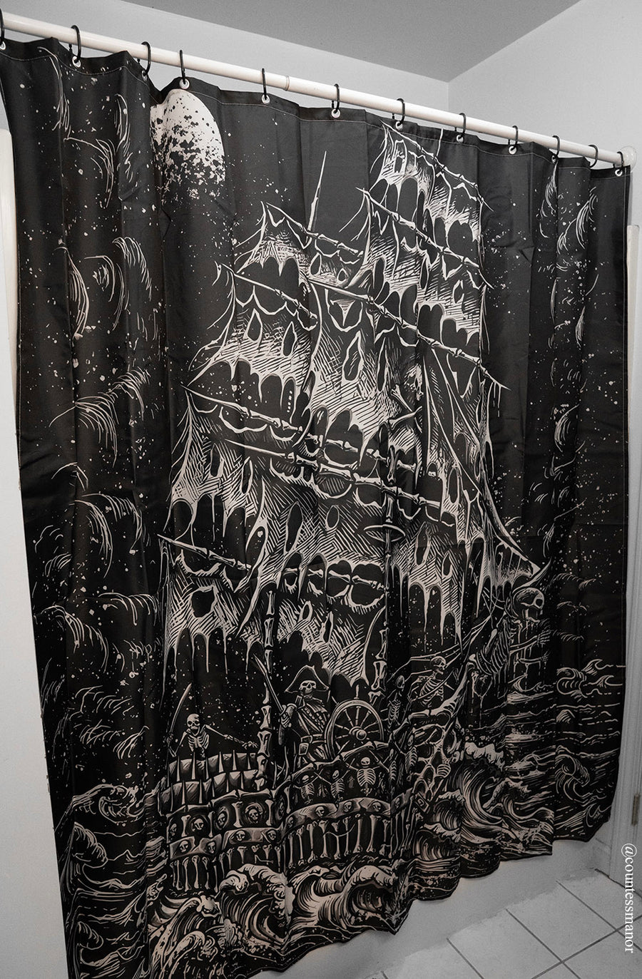 ghostly pirate ship shower curtain