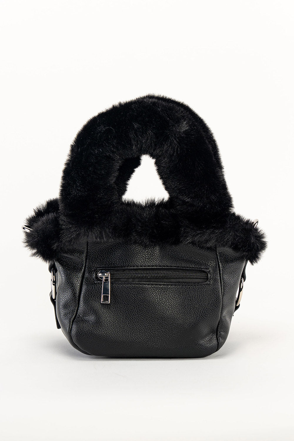 buckled small punk black vegan fur purse