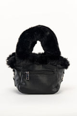 buckled small punk black vegan fur purse