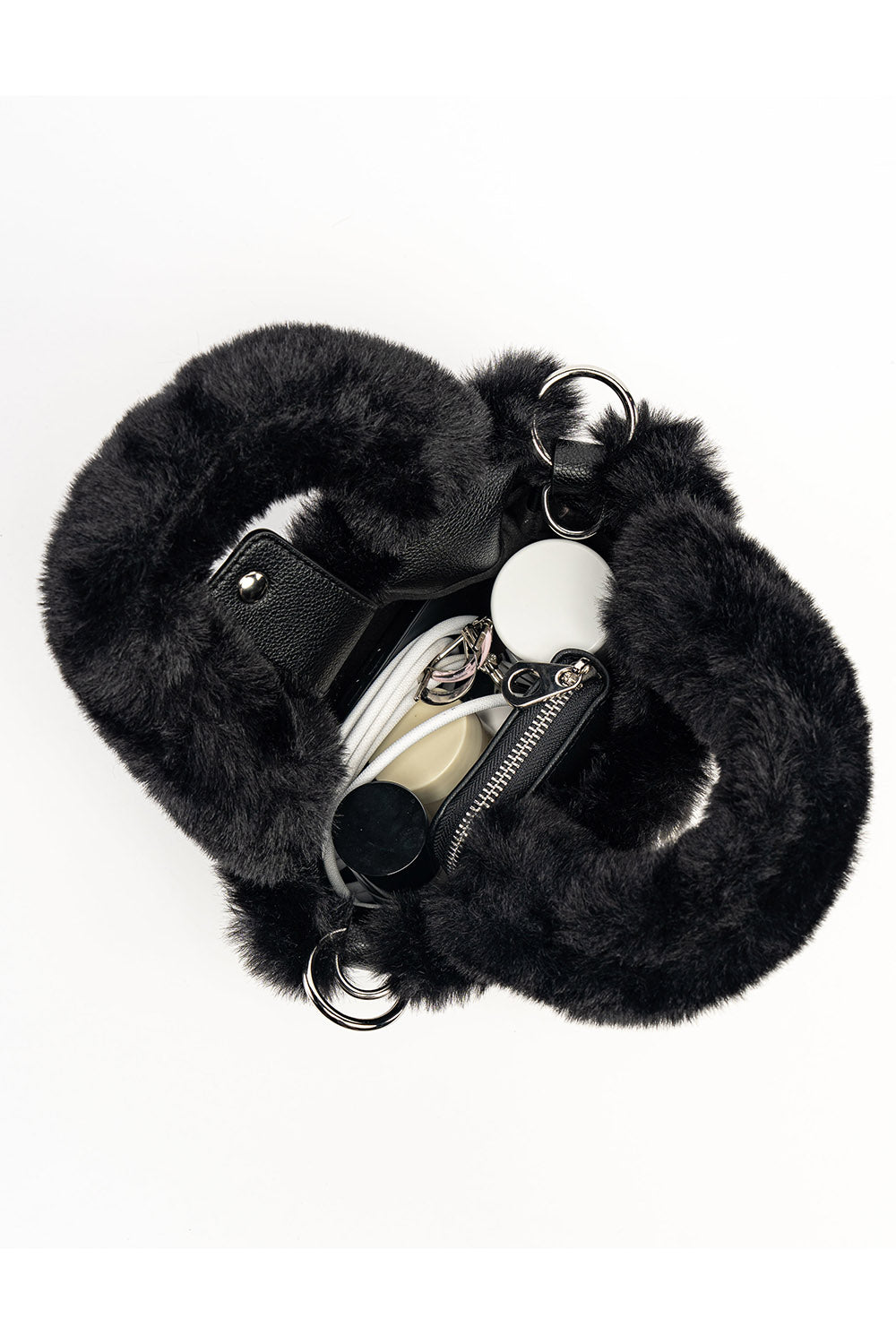 pierced small punk black vegan fur purse