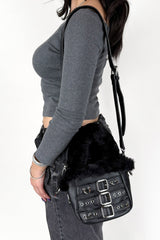 gothic eyelet small punk black vegan fur purse by wicked misfit 