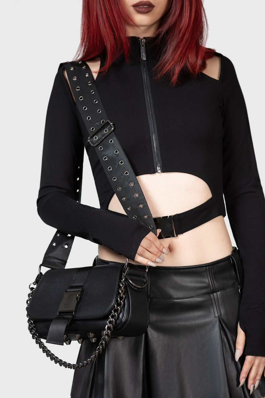 womens punk eyelet strap purse