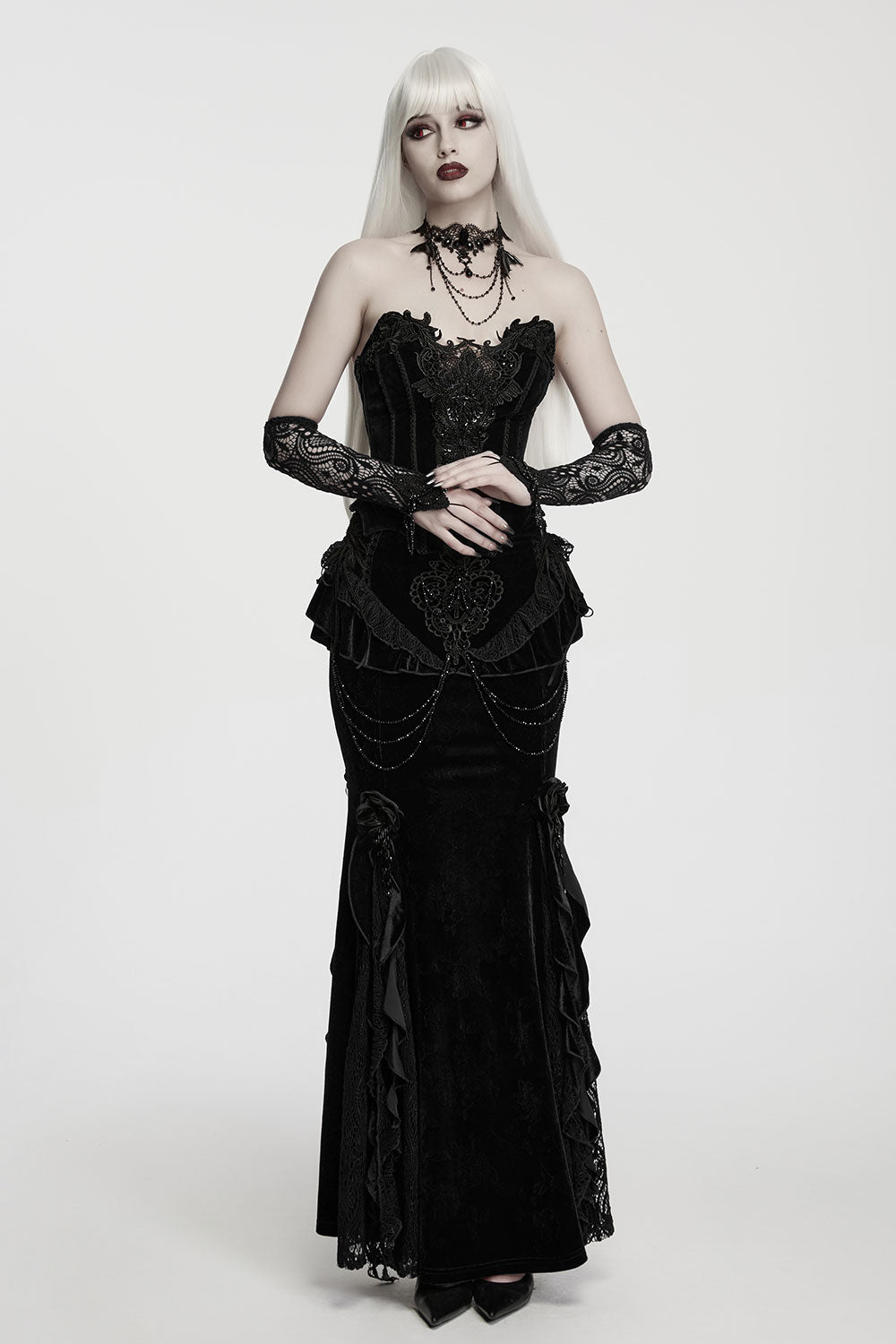 Punk Rave black velvet embroidered corset for women