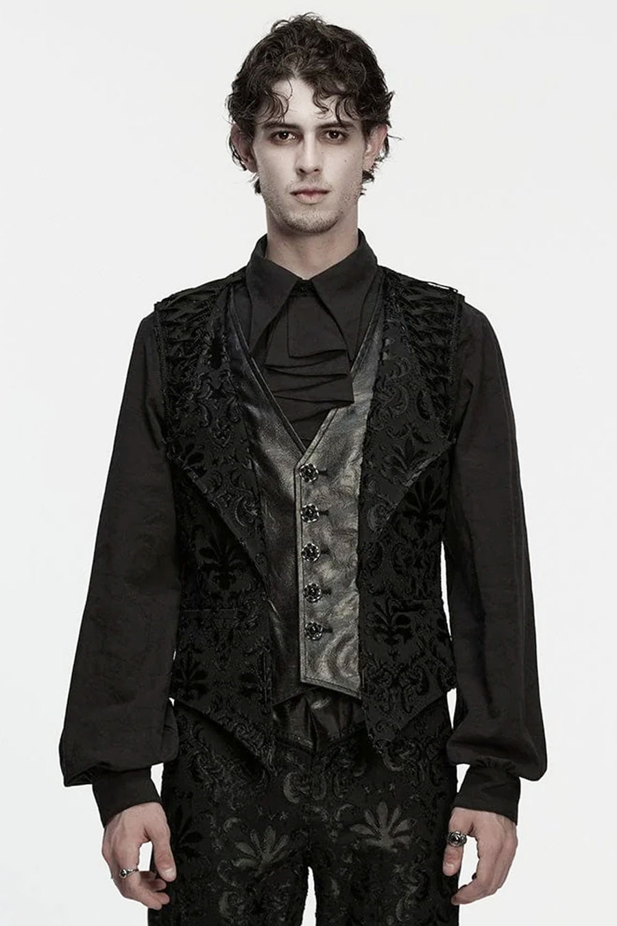 Gothic Floral Embroidered Buckle-up Vest with buttons