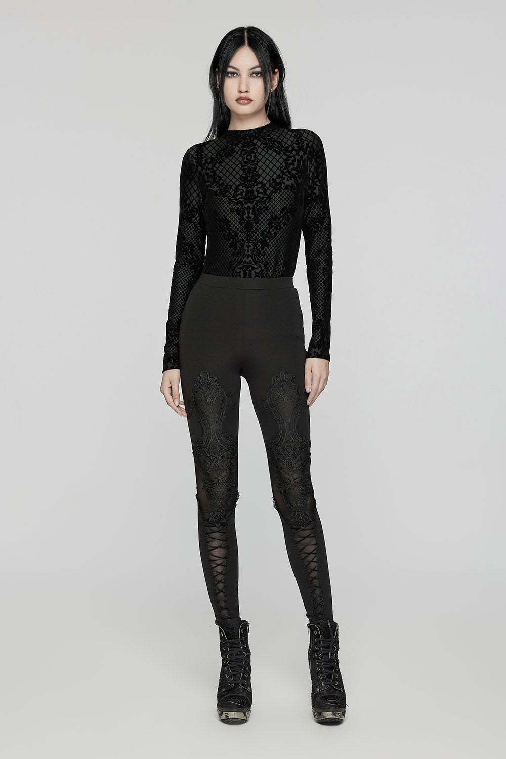 embroidered high-waisted gothic leggings