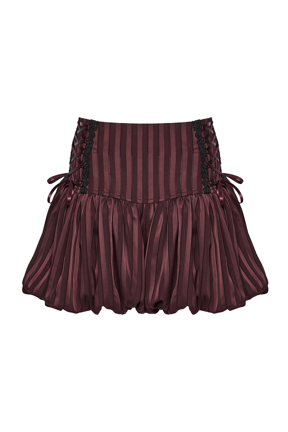 striped red embroidered lace-up bloomer shorts