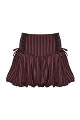 striped red embroidered lace-up bloomer shorts