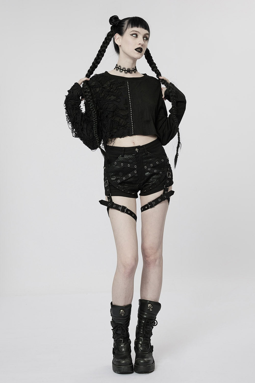 womens grunge goth spiked shorts 