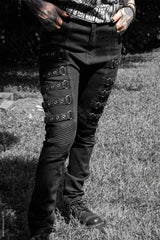 mens gothic buckle black cotton pants 