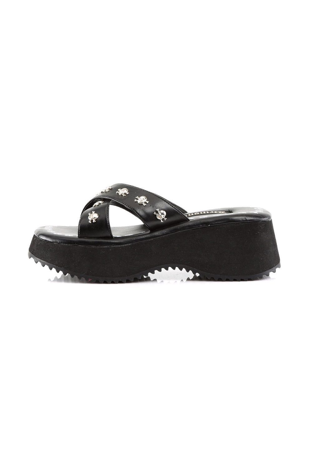 gothic slip on sandals with skull and crossbone studs