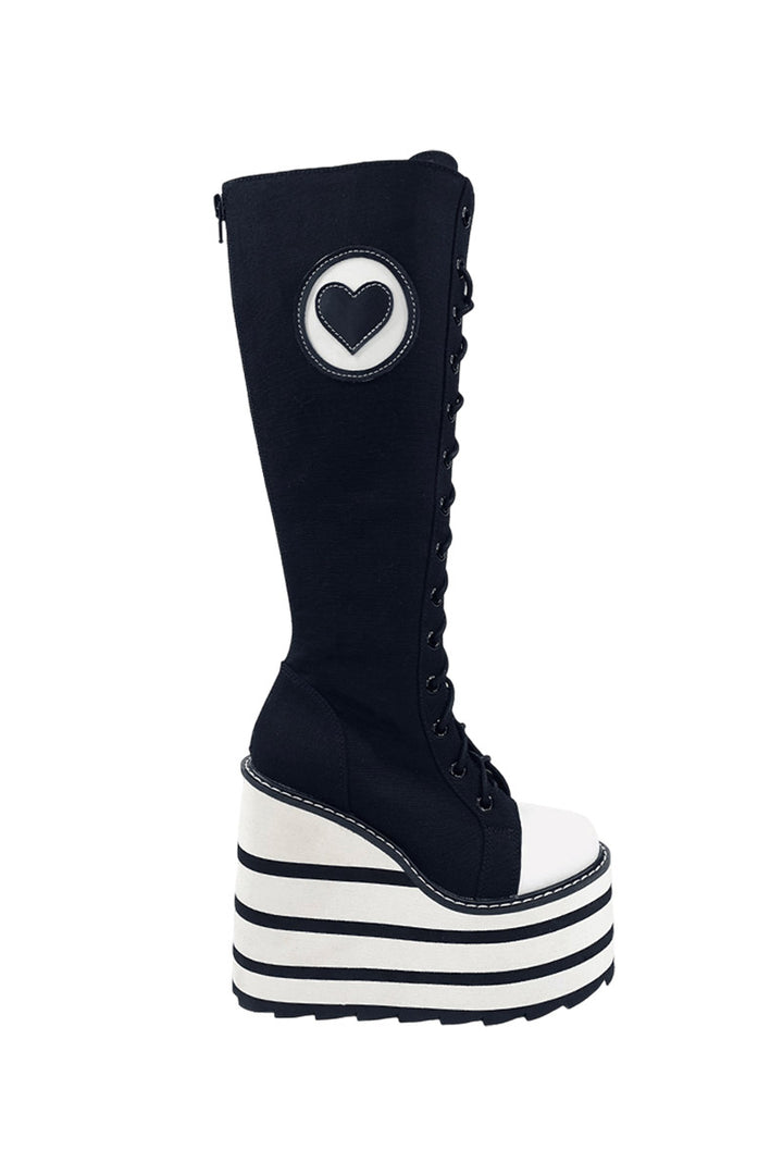 black and white striped platform boots