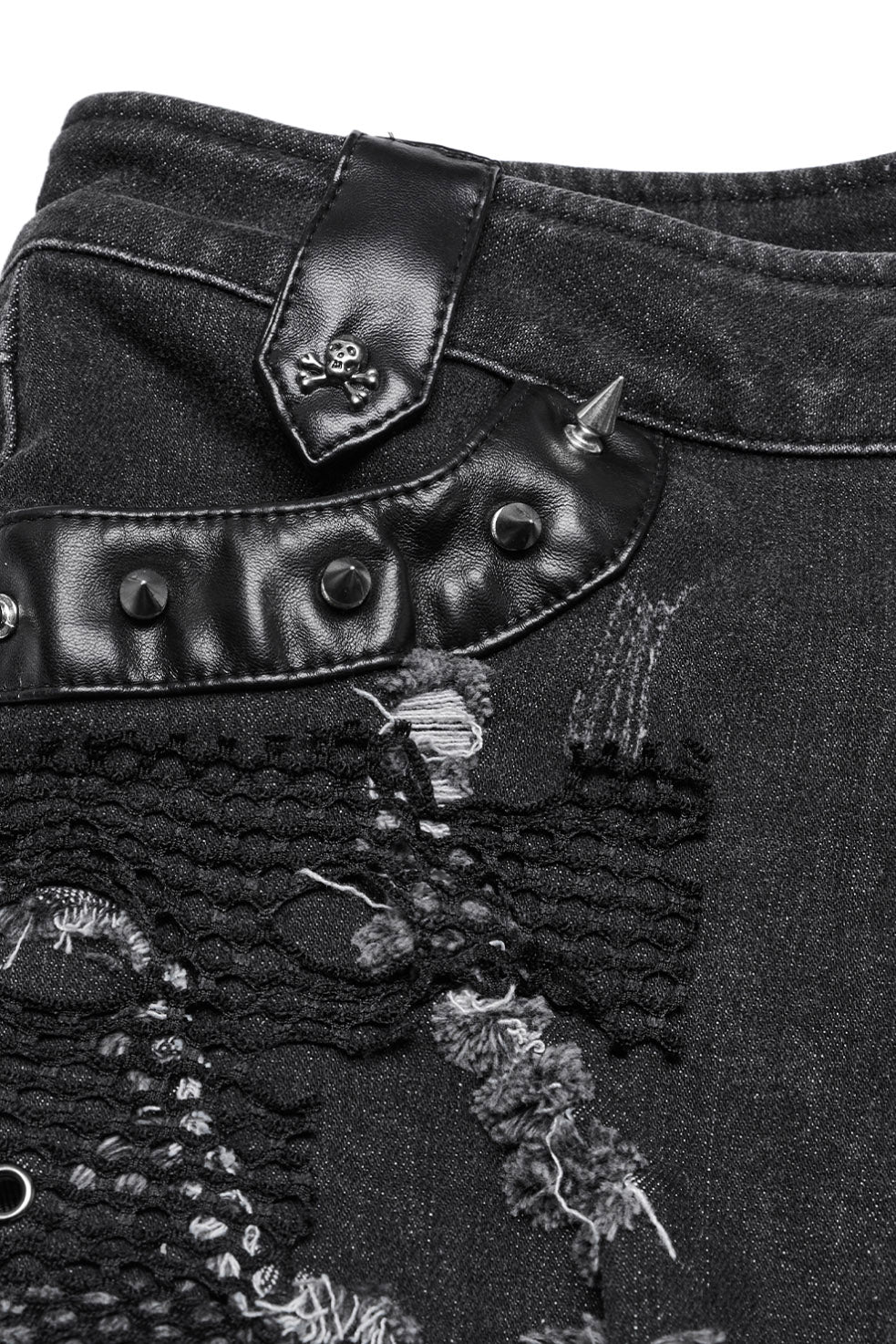 shredded hem buckled punk shorts