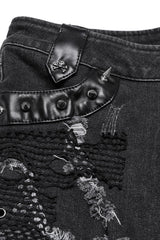 shredded hem buckled punk shorts